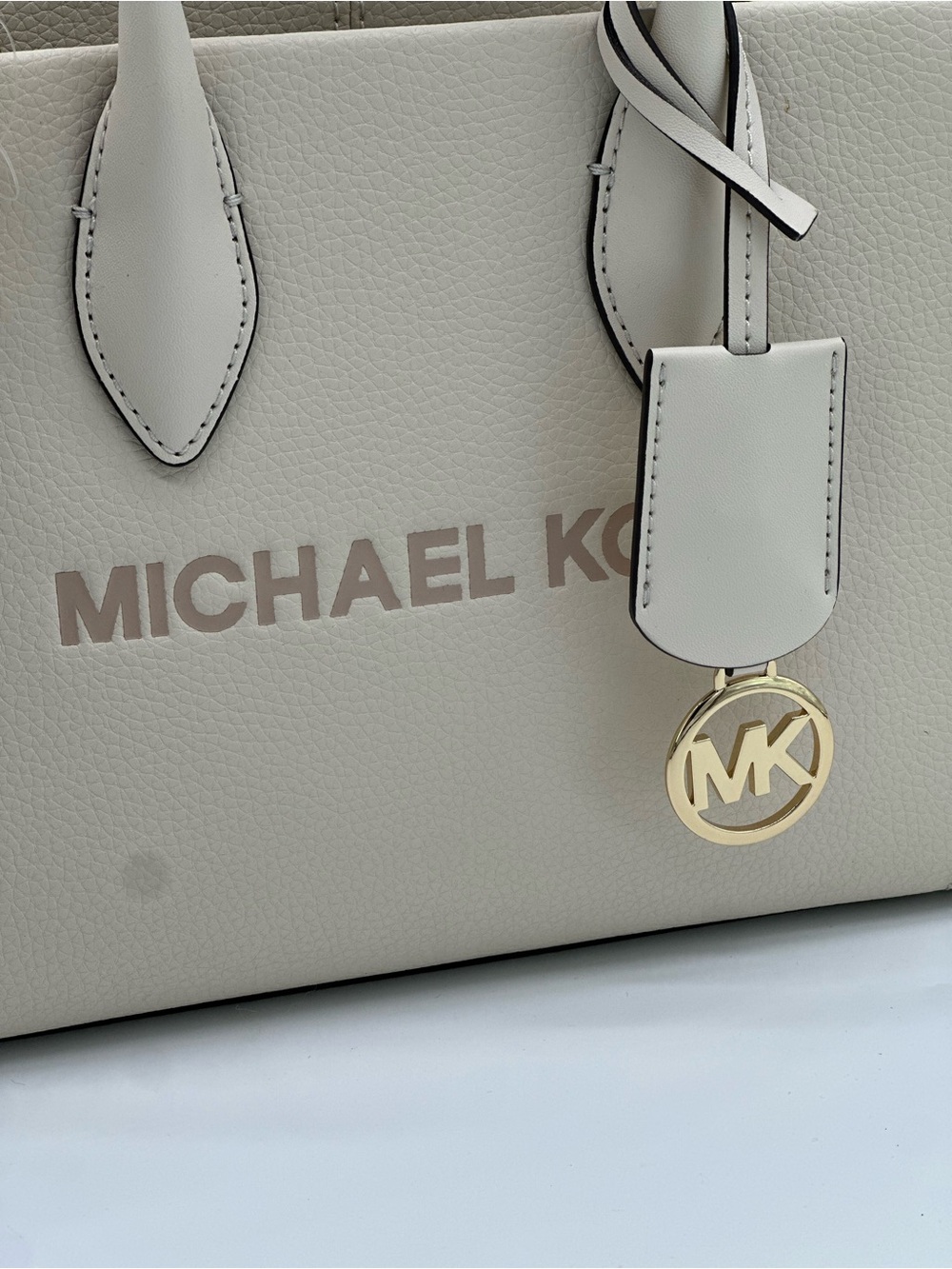Michael Kors Cream Leather Satchel with Logo Strap and MK Charm - Picture 2 of 10
